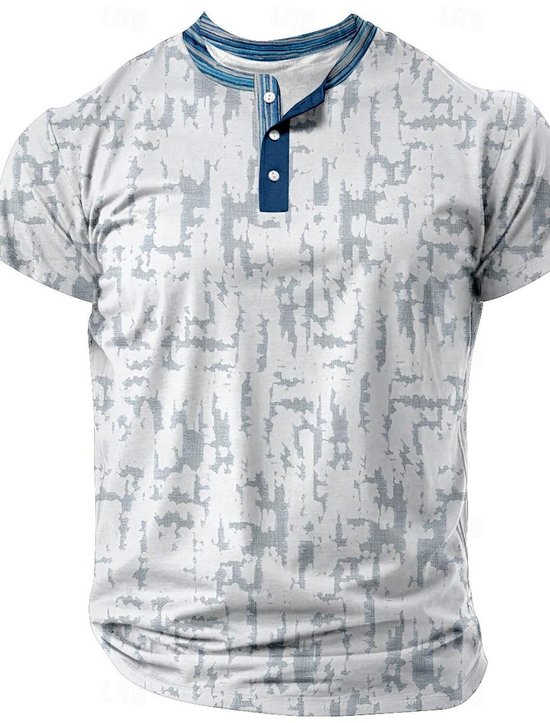 Men's Retro Casual Loose Cotton Blended Short Sleeve Henley Shirt