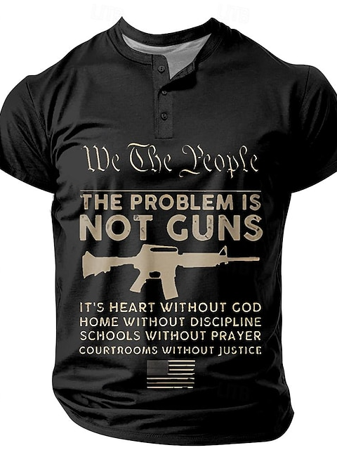 Men's The Problem Isn't The Gun.Loose Casual Short Sleeve Henley Shirt