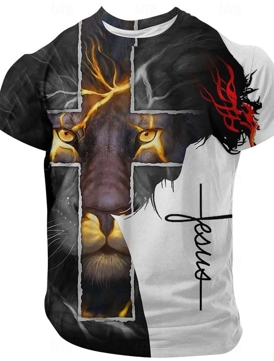 Men's Jesus Faith Print  Casual Crew Neck Short Sleeve T-Shirt