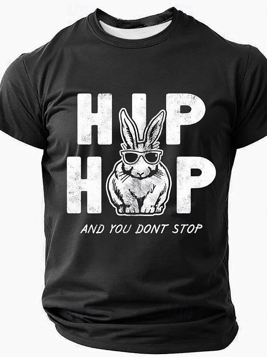 Mens Easter Hip Hop Bunny Funny Short Sleeve T-Shirt