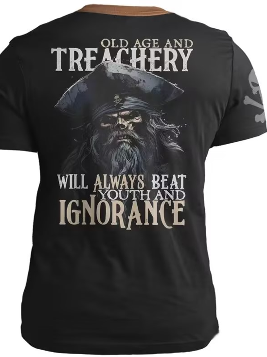 Men's Casual Henley Short Sleeve T-Shirt-Old Man: Treachery
