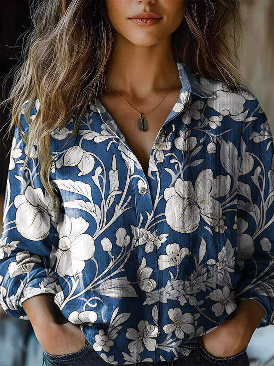 Women's Art Floral Print Casual Shirt