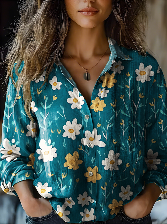 Women's Art Floral Print Casual Shirt
