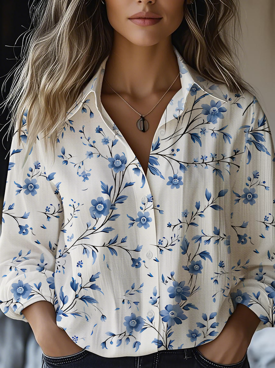 Women's Art Floral Print Casual Shirt