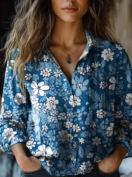 Women's Art Floral Print Casual Shirt