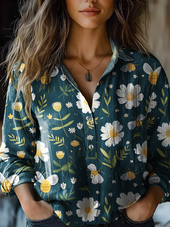 Women's Art Floral Print Casual Shirt