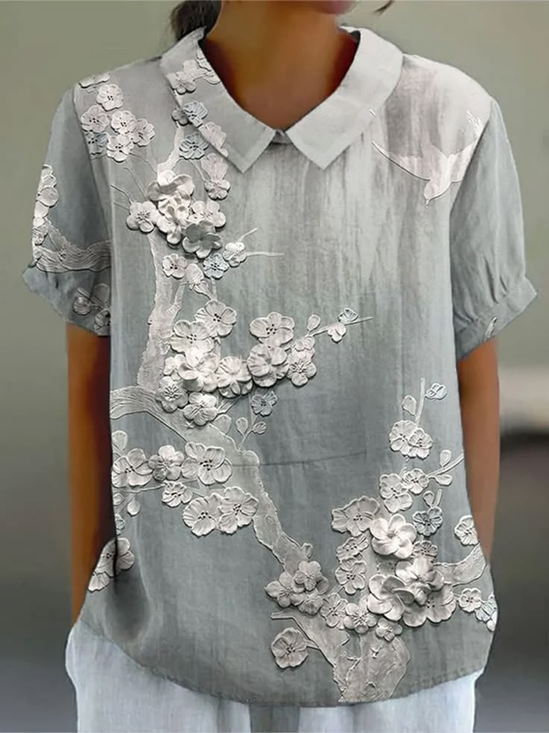 Women's Floral Print Spring Lapel Short Sleeve Shirt