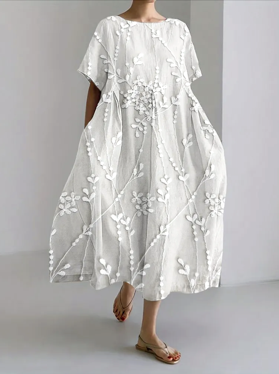 Floral Regular Fit Crew Neck Casual Dress With No