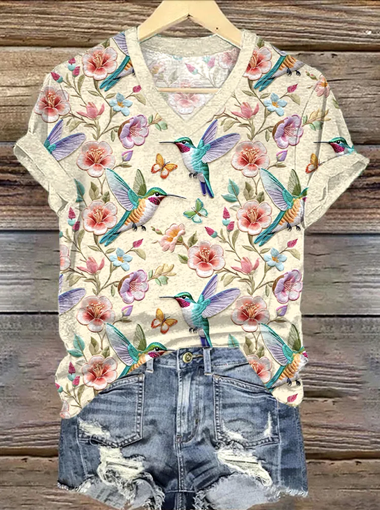 Casual Regular Fit Floral Cotton T-Shirt