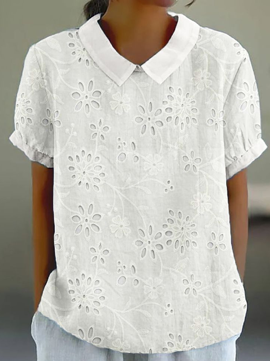 Women's Floral Print Spring Lapel Short Sleeve Shirt