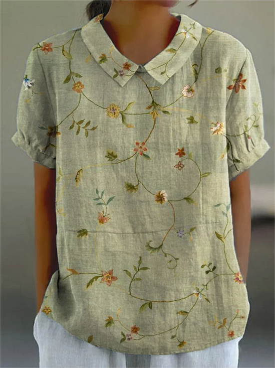 Women's Floral Print Spring Lapel Short Sleeve Shirt