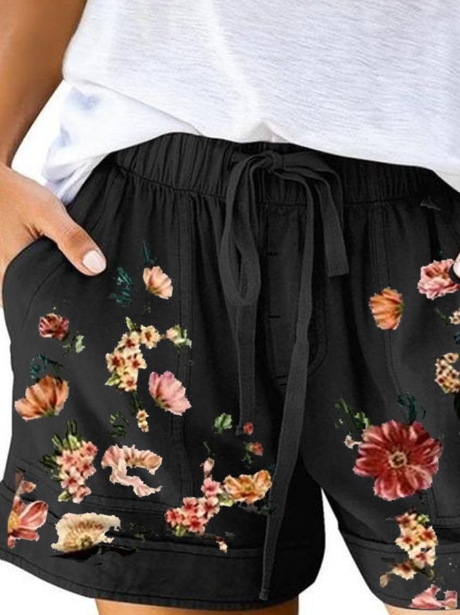 Floral-Print Holiday Polyester Cotton Shorts