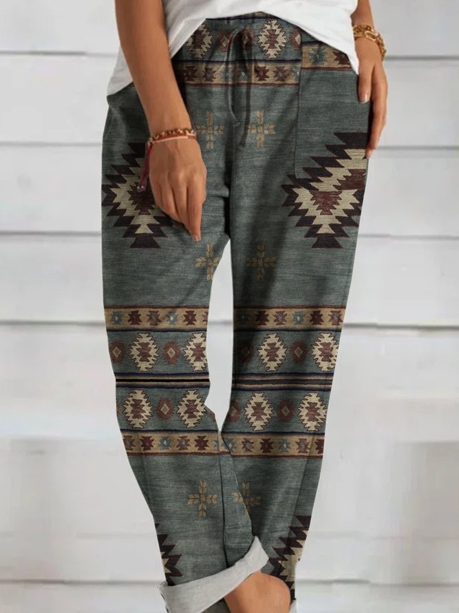 Women's Aztec Print Casual Pants with Pockets