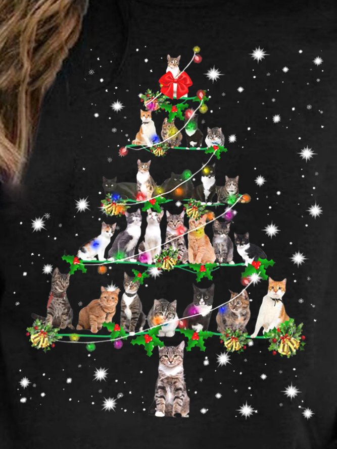 Funny Cats Christmas Tree Casual Sweatshirt Long sleeve Top