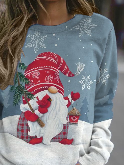 Christmas print round neck long-sleeved sweatshirt