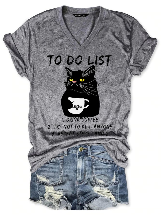 Funny Black To Do List Drink Coffee Cotton Blends Casual Short Sleeve T-Shirt