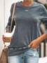 Round Neck Long Sleeve Casual Cotton-Blend T-shirt & Top