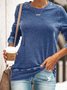 Round Neck Long Sleeve Casual Cotton-Blend T-shirt & Top