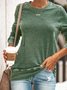 Round Neck Long Sleeve Casual Cotton-Blend T-shirt & Top
