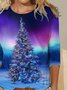 Christmas tree print round neck long sleeve T-shirt