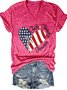 American Flag Print Faith Family Freedom Letter Casual Short Sleeve T-Shirt