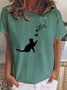 Casual Simple Butterfly Cat Print T-Shirt