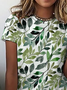 Casual Simple Leaf Print Crew Neck T-Shirt