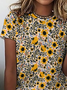 Casual Simple Floral Print Crew Neck T-Shirt