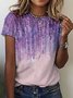 Casual Gradient Floral Print Crew Neck T-Shirt