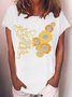 Womens Make You Heart The Prettiest Thing About You Butterfly Flower Print Casual T-Shirt