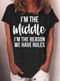 Womens Funny Middle Sister Crew Neck Casual T-Shirt