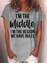 Womens Funny Middle Sister Crew Neck Casual T-Shirt