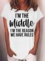 Womens Funny Middle Sister Crew Neck Casual T-Shirt