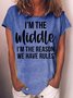 Womens Funny Middle Sister Crew Neck Casual T-Shirt