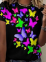 Womens Butterfly Print Crew Neck  T-Shirt
