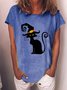 Women Black Cat Halloween Loose T-Shirt