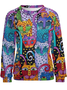 Women Funny Abstract Art Cat Casual Cotton Raglan Sleeve Sweatshirt