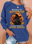 Womens Halloween Black Cat Letters Sweatshirt