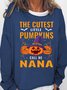 Womens Halloween Pumnkin Crew Neck Casual Text Letters Sweatshirt