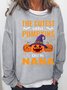 Womens Halloween Pumnkin Crew Neck Casual Text Letters Sweatshirt