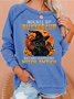 Womens Halloween Black Cat Letters Sweatshirt