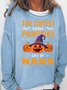 Womens Halloween Pumnkin Crew Neck Casual Text Letters Sweatshirt