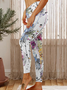 Women Large Format Flowers Regular Fit Casual Leggings