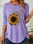 Women's Sunflower Butterfly Crew Neck Casual Long Sleeve Top