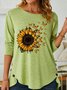 Women's Sunflower Butterfly Crew Neck Casual Long Sleeve Top