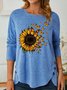 Women's Sunflower Butterfly Crew Neck Casual Long Sleeve Top