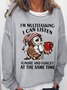 Women's Funny Text Letters Owl I'm Multitasking Crew Neck Casual Sweatshirt