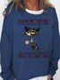 Women's Cat Drinking Coffee Touch My Coffee I Will Slap You So Hard Letters Casual Crew Neck Sweatshirt