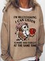 Women's Funny Text Letters Owl I'm Multitasking Crew Neck Casual Sweatshirt
