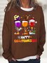 Women's Happy Hallo Thanks Mas Funny Three Red Wine Glasses Christmas Graphic Print Casual Loose Sweatshirt
